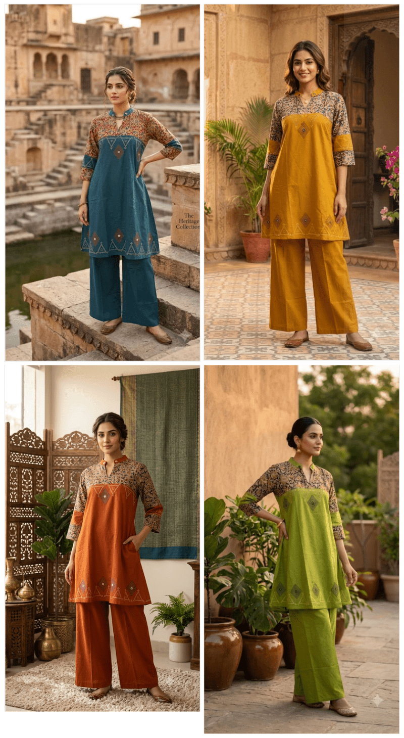 Amrah Naisha K 1092 Dhabu Cotton Kurti Pant Set - Amrah Wholesale