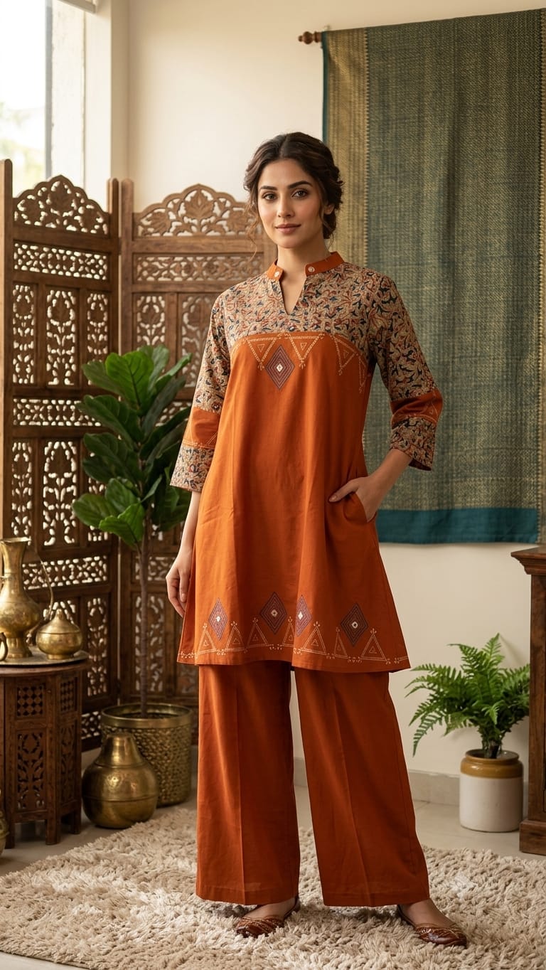 Amrah Naisha K 1092 Dhabu Cotton Kurti Pant Set - Amrah Wholesale