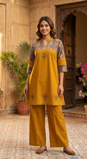 Amrah Naisha K 1092 Dhabu Cotton Kurti Pant Set - Amrah Wholesale