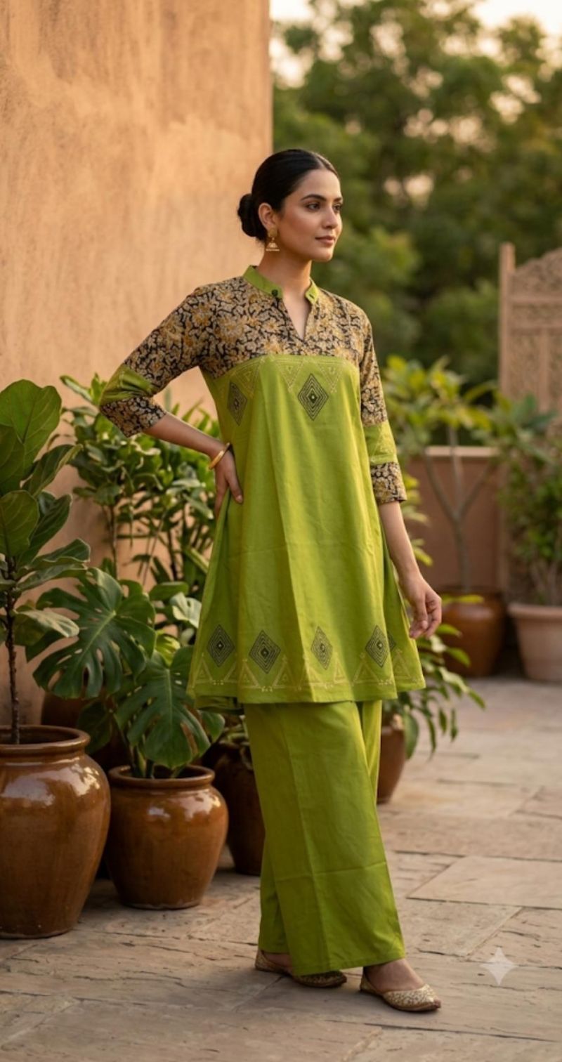 Amrah Naisha K 1092 Dhabu Cotton Kurti Pant Set - Amrah Wholesale