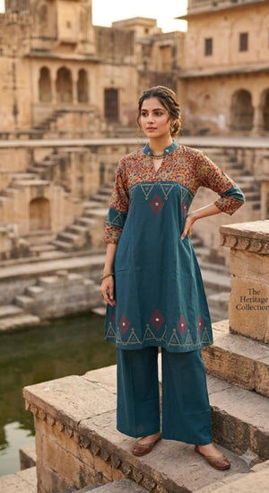 Amrah Naisha K 1092 Dhabu Cotton Kurti Pant Set - Amrah Wholesale