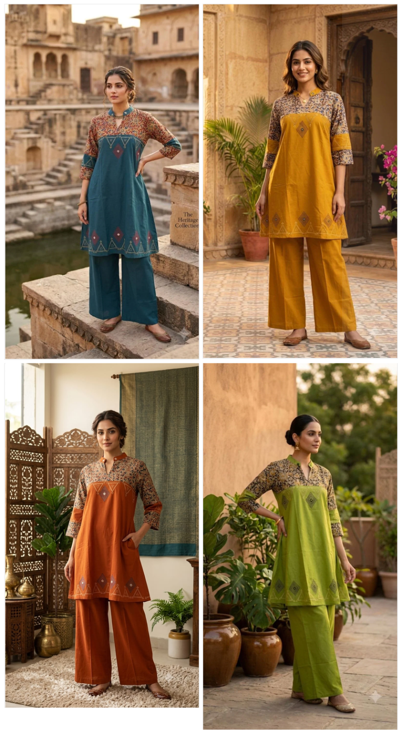 Amrah Naisha K 1092 Dhabu Cotton Kurti Pant Set