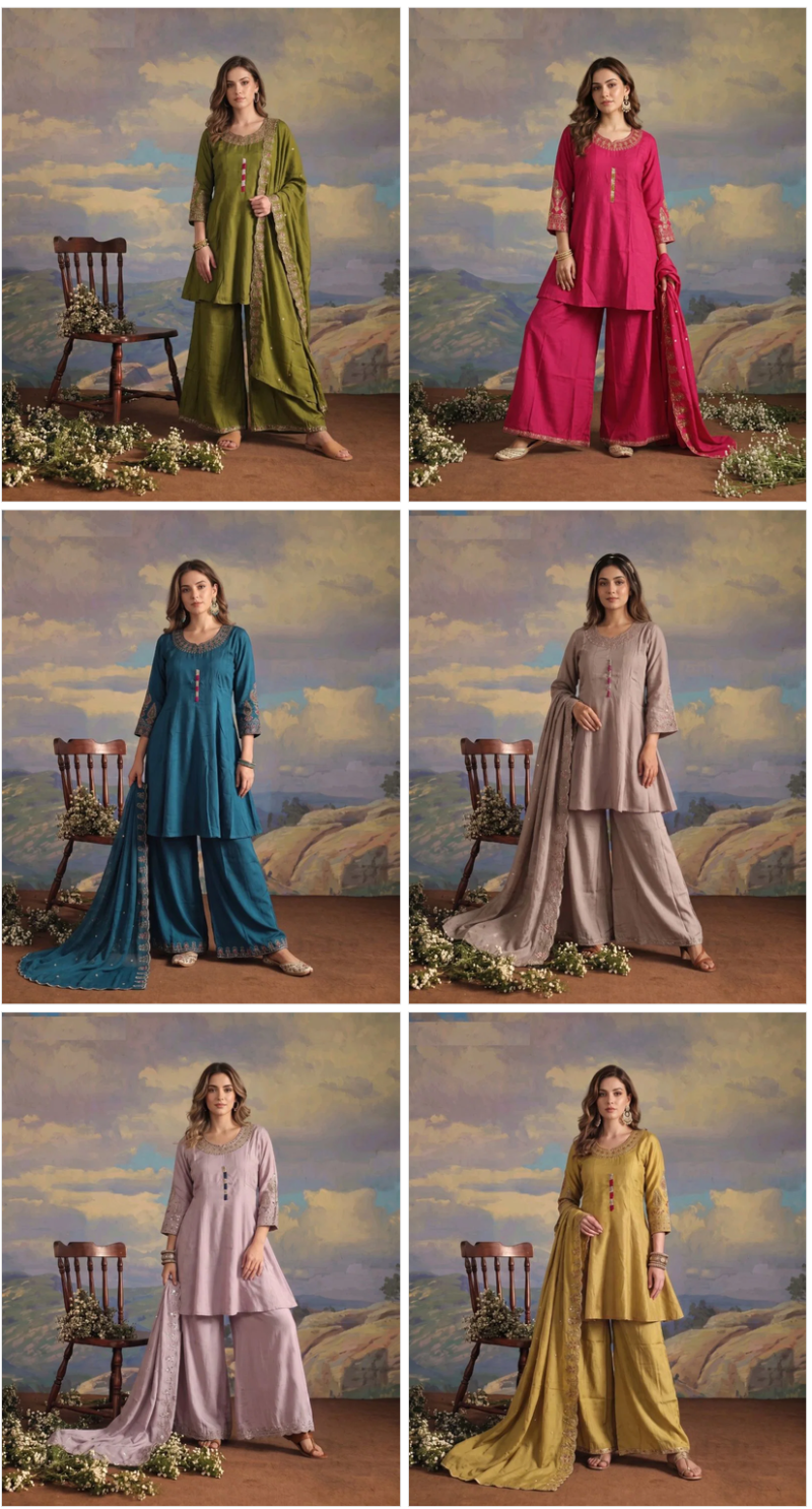 Amrah Naisha K 1094 Roman Flared Kurti Pant Dupatta Set
