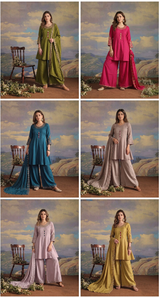 Amrah Naisha K 1094 Roman Flared Kurti Pant Dupatta Set