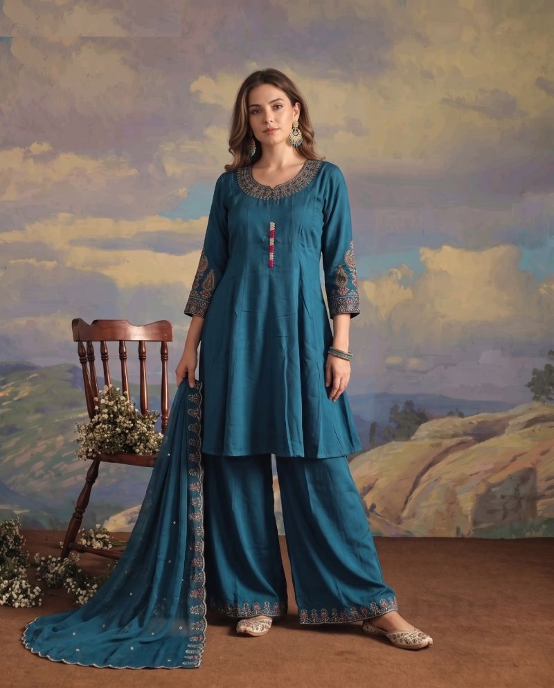 Amrah Naisha K 1094 Roman Flared Kurti Pant Dupatta Set