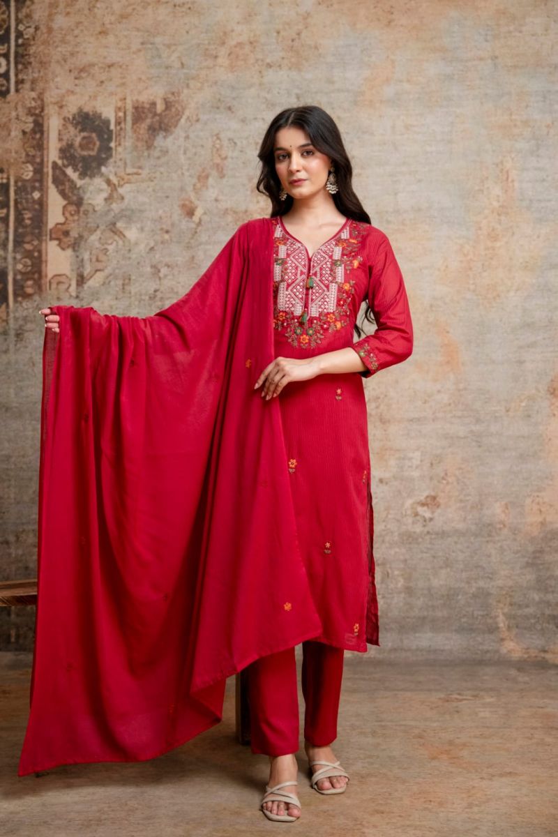 Amrah Wholesale Naisha K 1129 Cotton Silk Embroidered Kurti Pant Dupatta Set