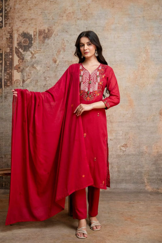 Amrah Wholesale Naisha K 1129 Cotton Silk Embroidered Kurti Pant Dupatta Set