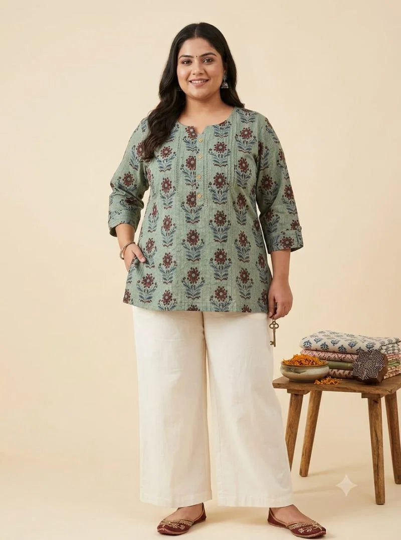 Amrah Wholesale Naisha K 1132 Plus Size Cotton Kantha Work Short Kurti
