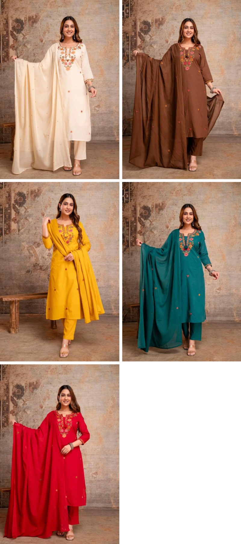 Amrah Naisha K 1410 Silly Cotton Kurti Pant Dupatta Set