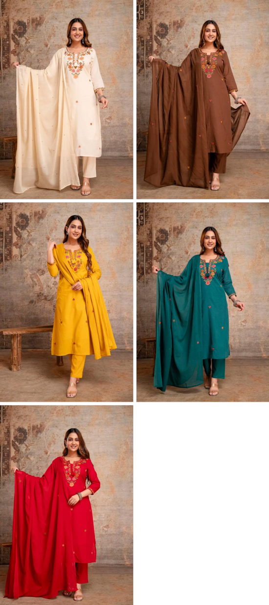 Amrah Naisha K 1410 Silly Cotton Kurti Pant Dupatta Set