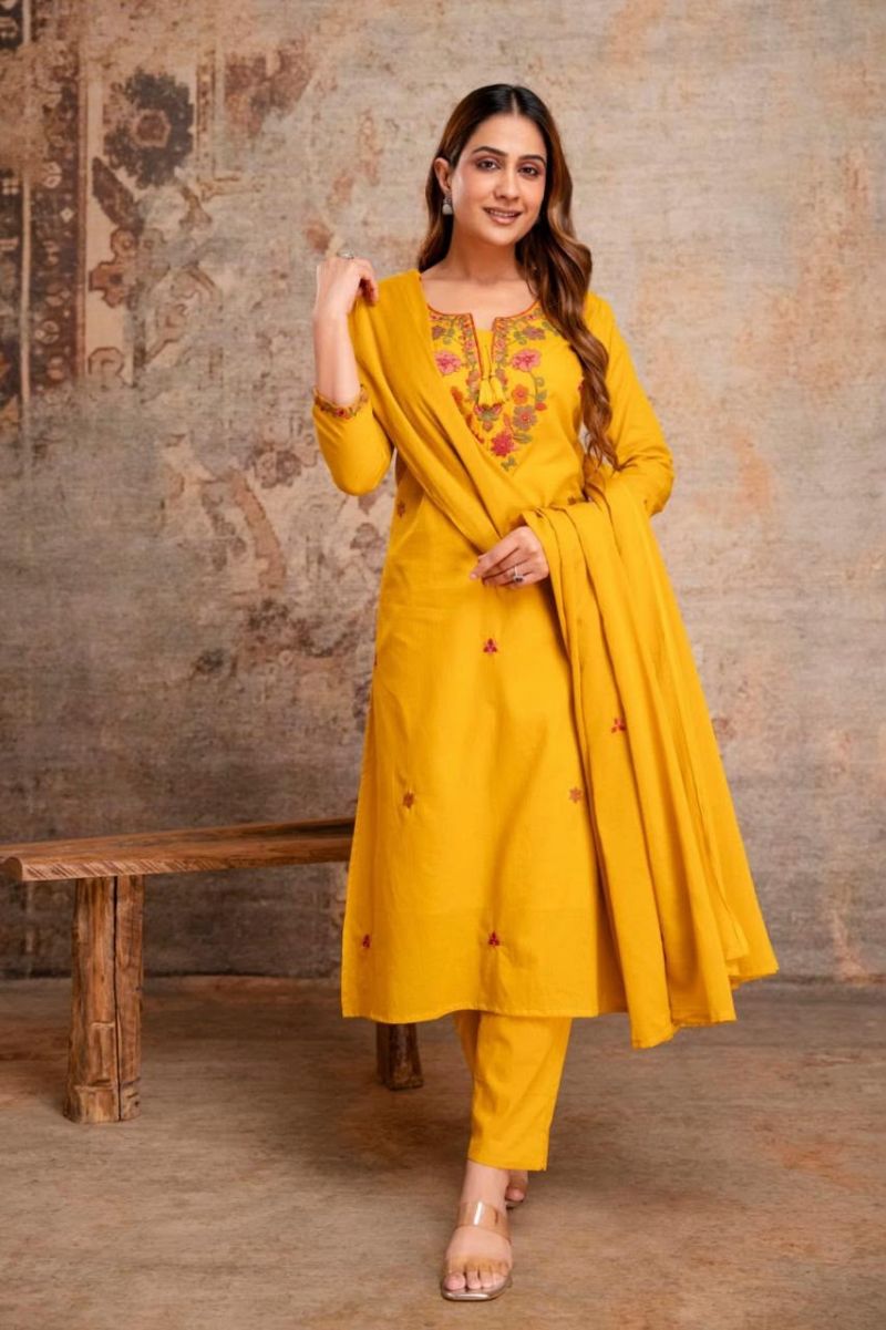 Amrah Naisha K 1410 Silly Cotton Kurti Pant Dupatta Set