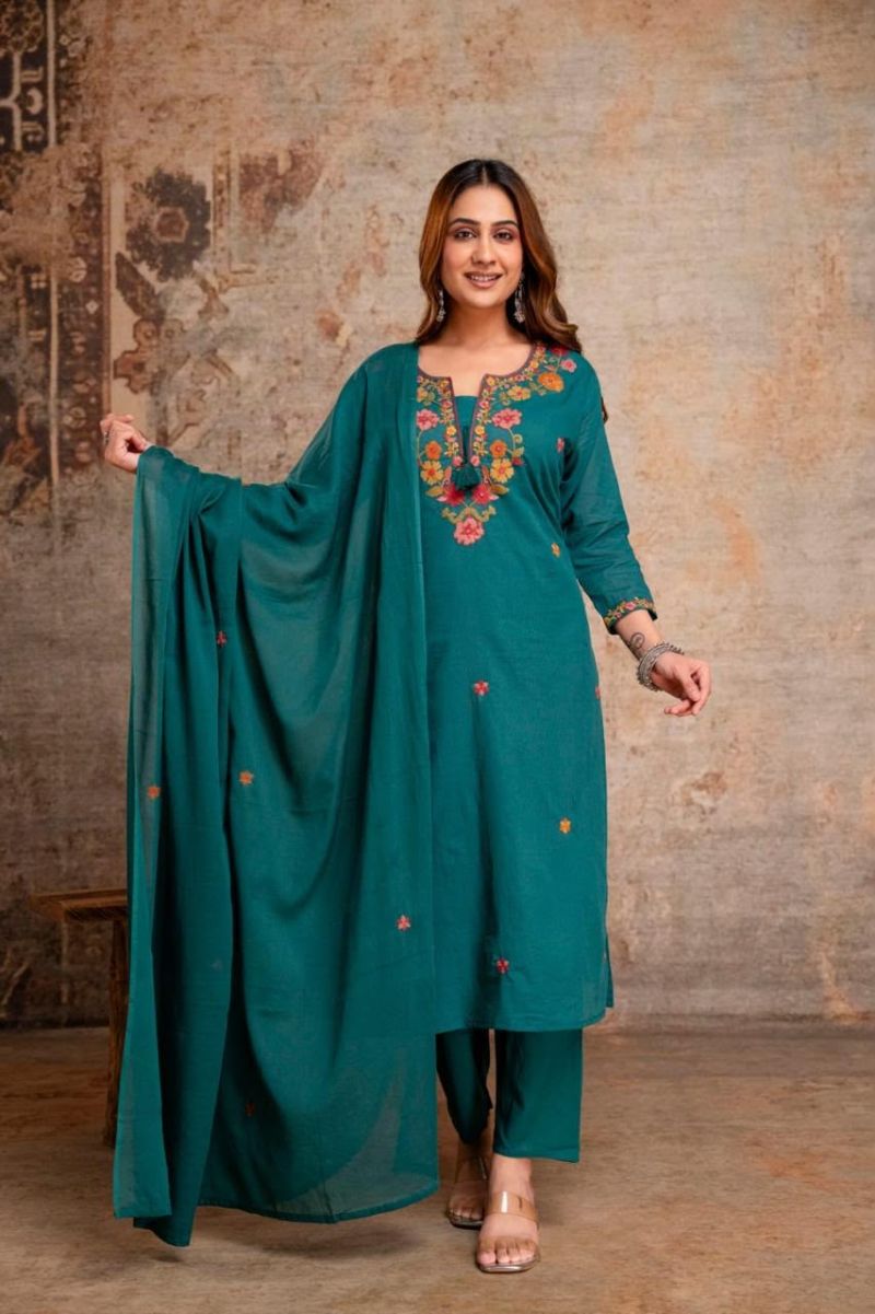 Amrah Naisha K 1410 Silly Cotton Kurti Pant Dupatta Set