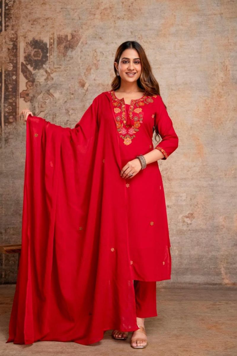 Amrah Naisha K 1410 Silly Cotton Kurti Pant Dupatta Set