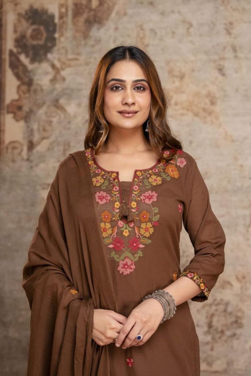 Amrah Naisha K 1410 Silly Cotton Kurti Pant Dupatta Set