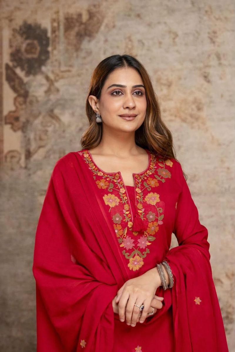 Amrah Naisha K 1410 Silly Cotton Kurti Pant Dupatta Set