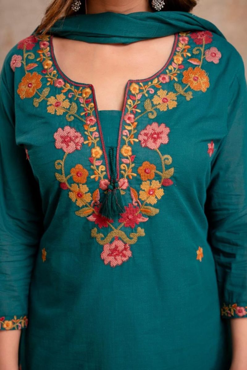 Amrah Naisha K 1410 Silly Cotton Kurti Pant Dupatta Set