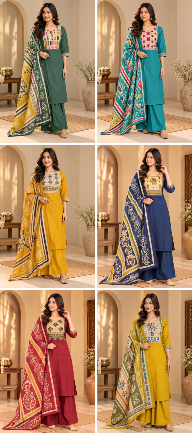Amrah Naisha K 1411 Dhabu Cotton Kurti Pant Dupatta Set