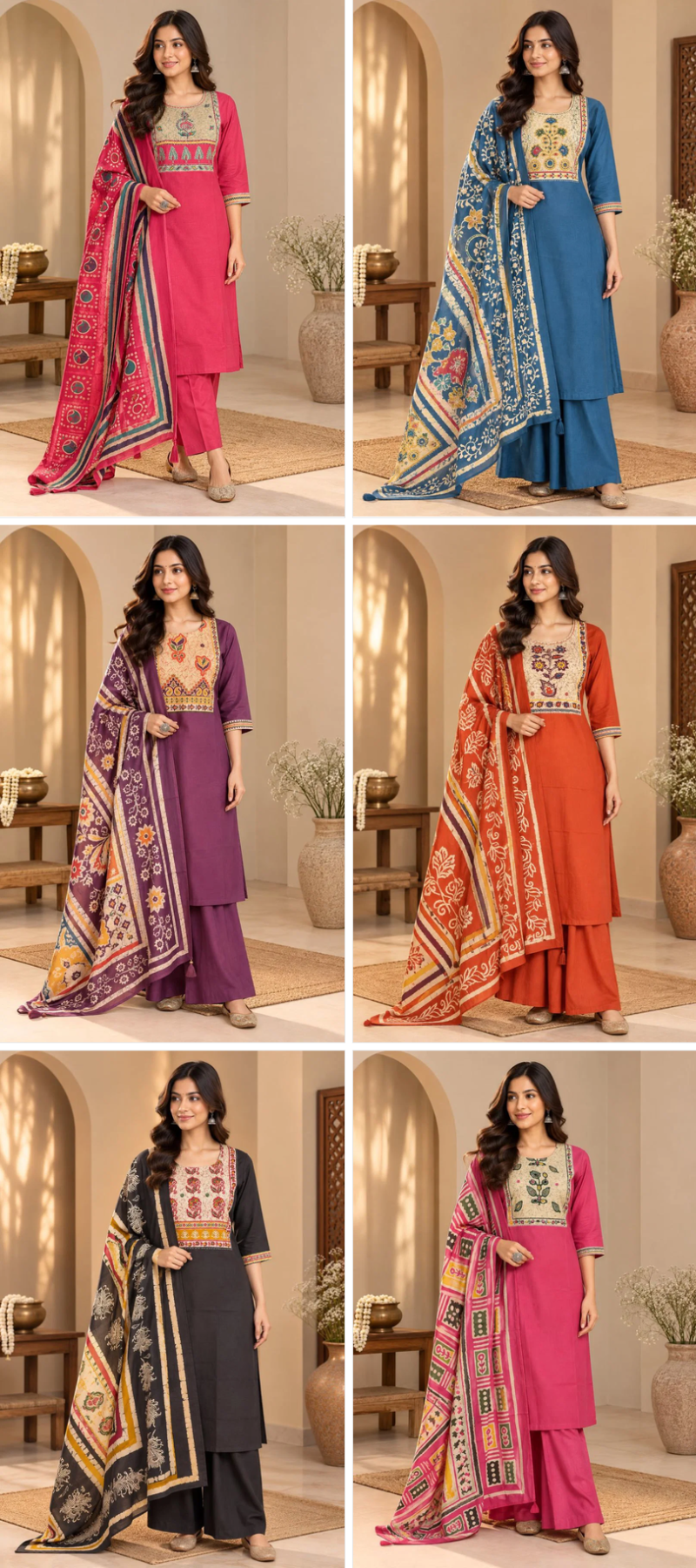Amrah Naisha K 1411 Dhabu Cotton Kurti Pant Dupatta Set