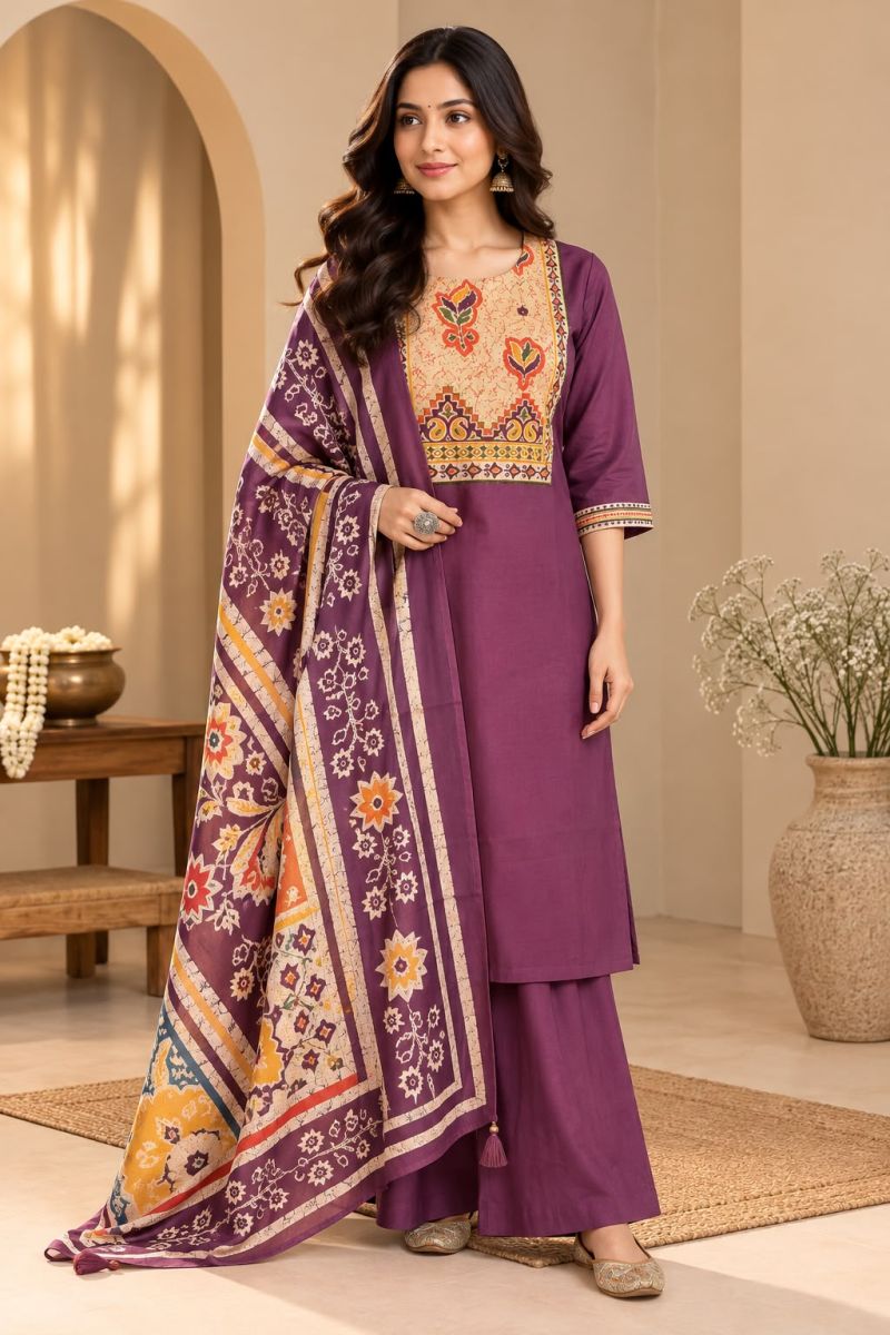 Amrah Naisha K 1411 Dhabu Cotton Kurti Pant Dupatta Set