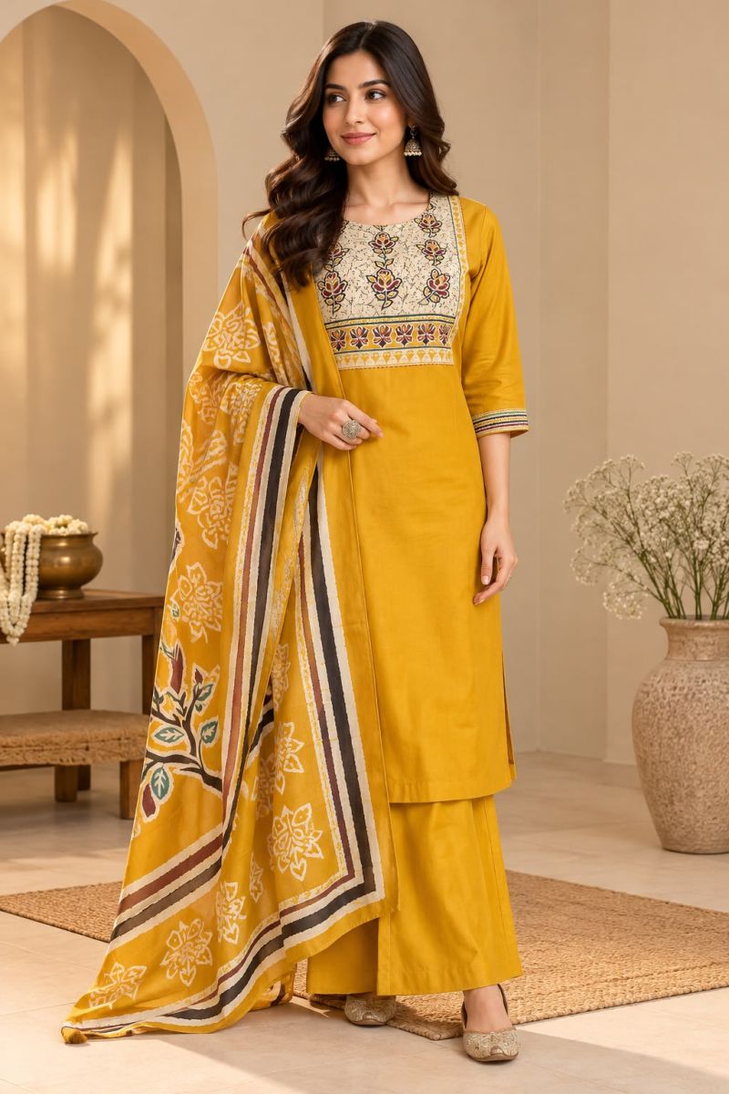 Amrah Naisha K 1411 Dhabu Cotton Kurti Pant Dupatta Set