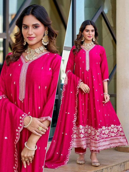 Amrah Naisha K 884 Vichitra Silk Kurti Pant Dupatta Set - Amrah Wholesale