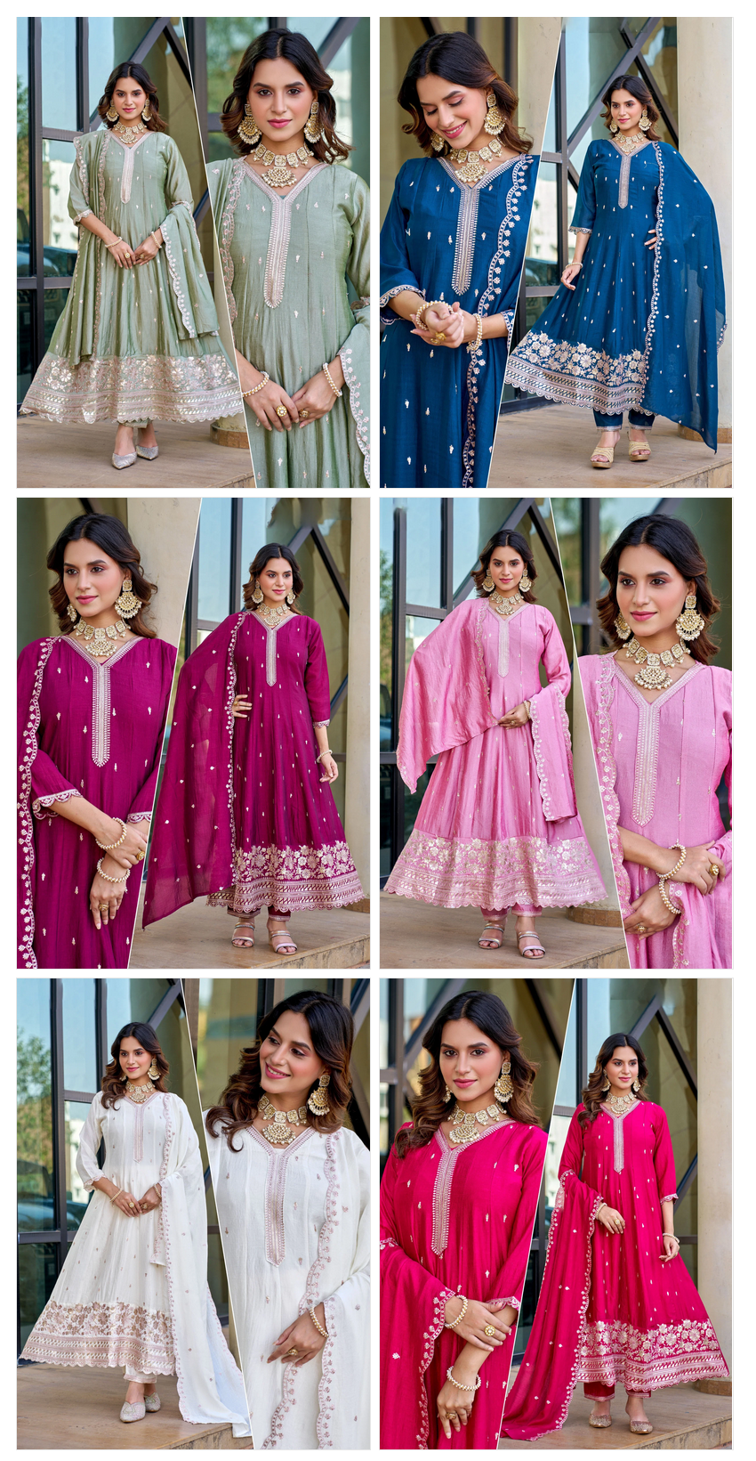 Amrah Naisha K 884 Vichitra Silk Kurti Pant Dupatta Set - Amrah Wholesale