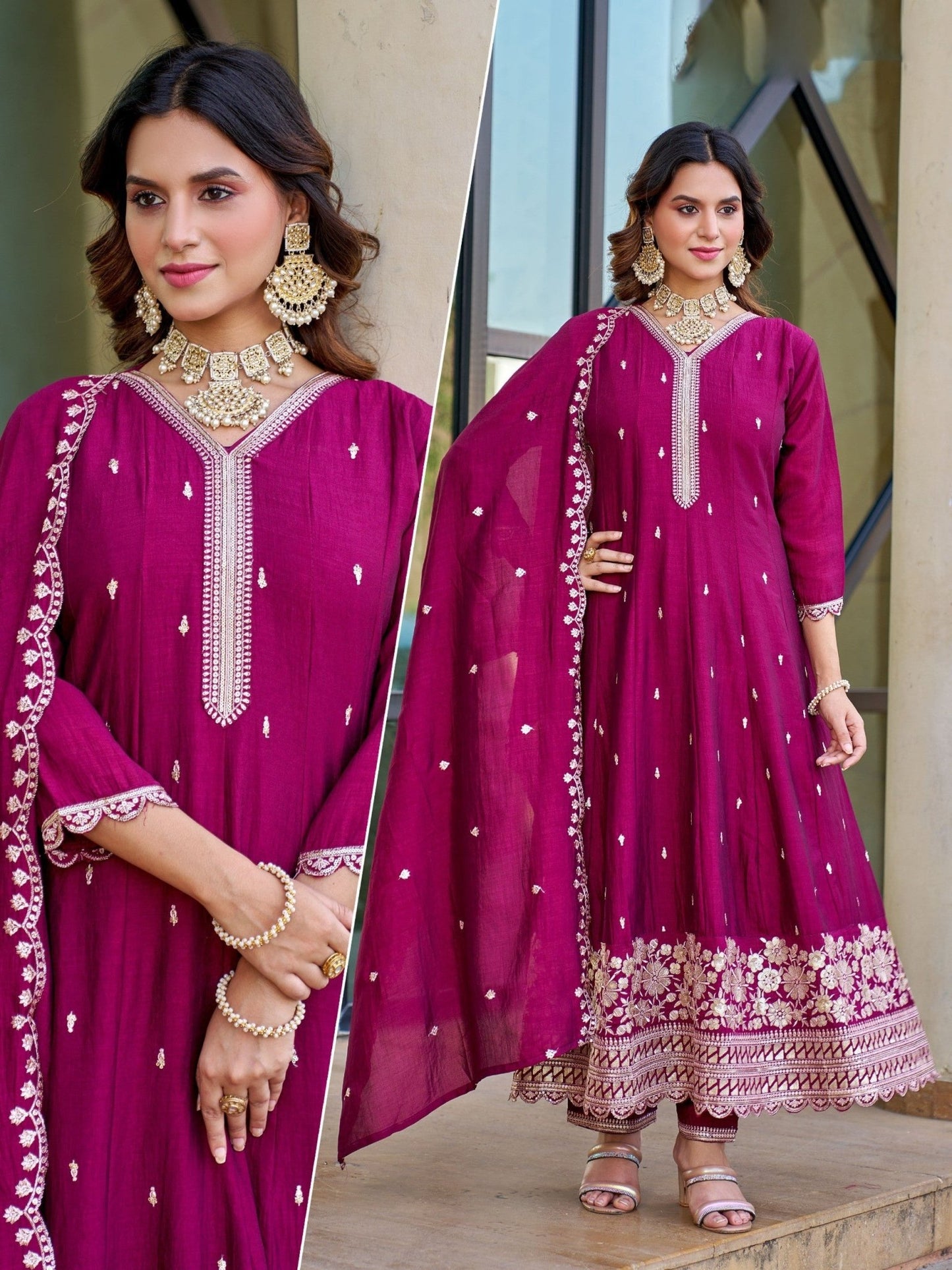 Amrah Naisha K 884 Vichitra Silk Kurti Pant Dupatta Set - Amrah Wholesale
