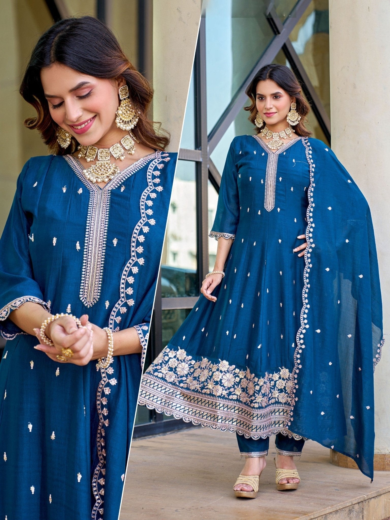 Amrah Naisha K 884 Vichitra Silk Kurti Pant Dupatta Set - Amrah Wholesale