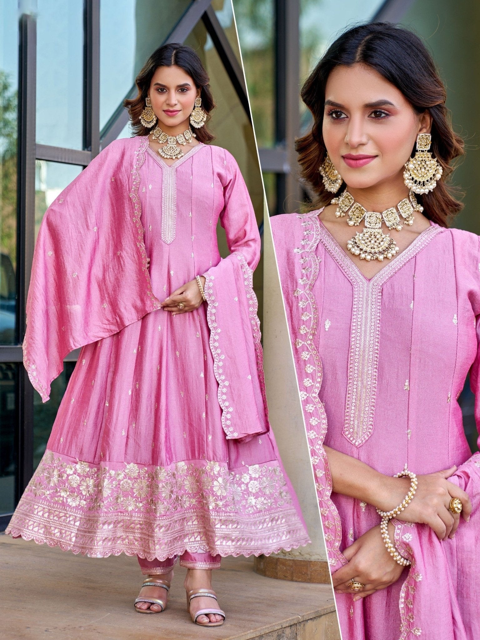 Amrah Naisha K 884 Vichitra Silk Kurti Pant Dupatta Set - Amrah Wholesale