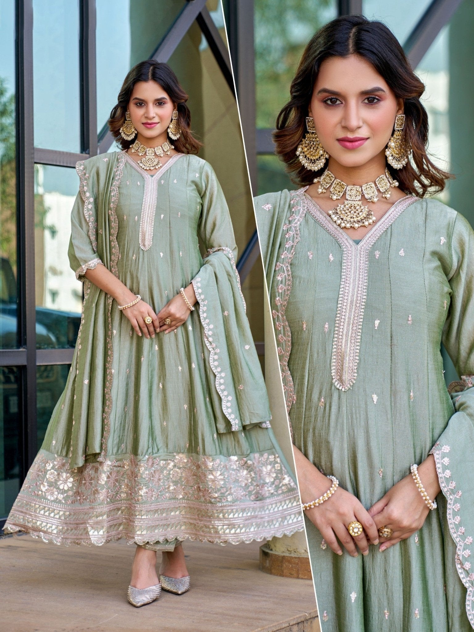 Amrah Naisha K 884 Vichitra Silk Kurti Pant Dupatta Set - Amrah Wholesale