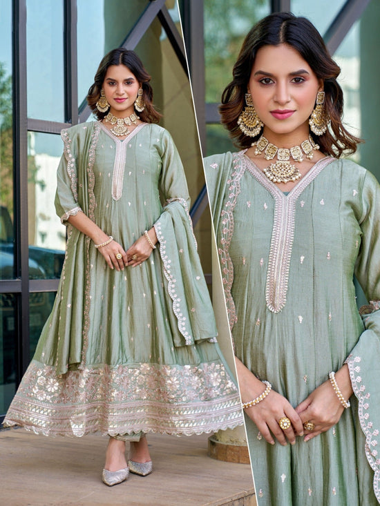 Amrah Naisha K 884 Vichitra Silk Kurti Pant Dupatta Set - Amrah Wholesale
