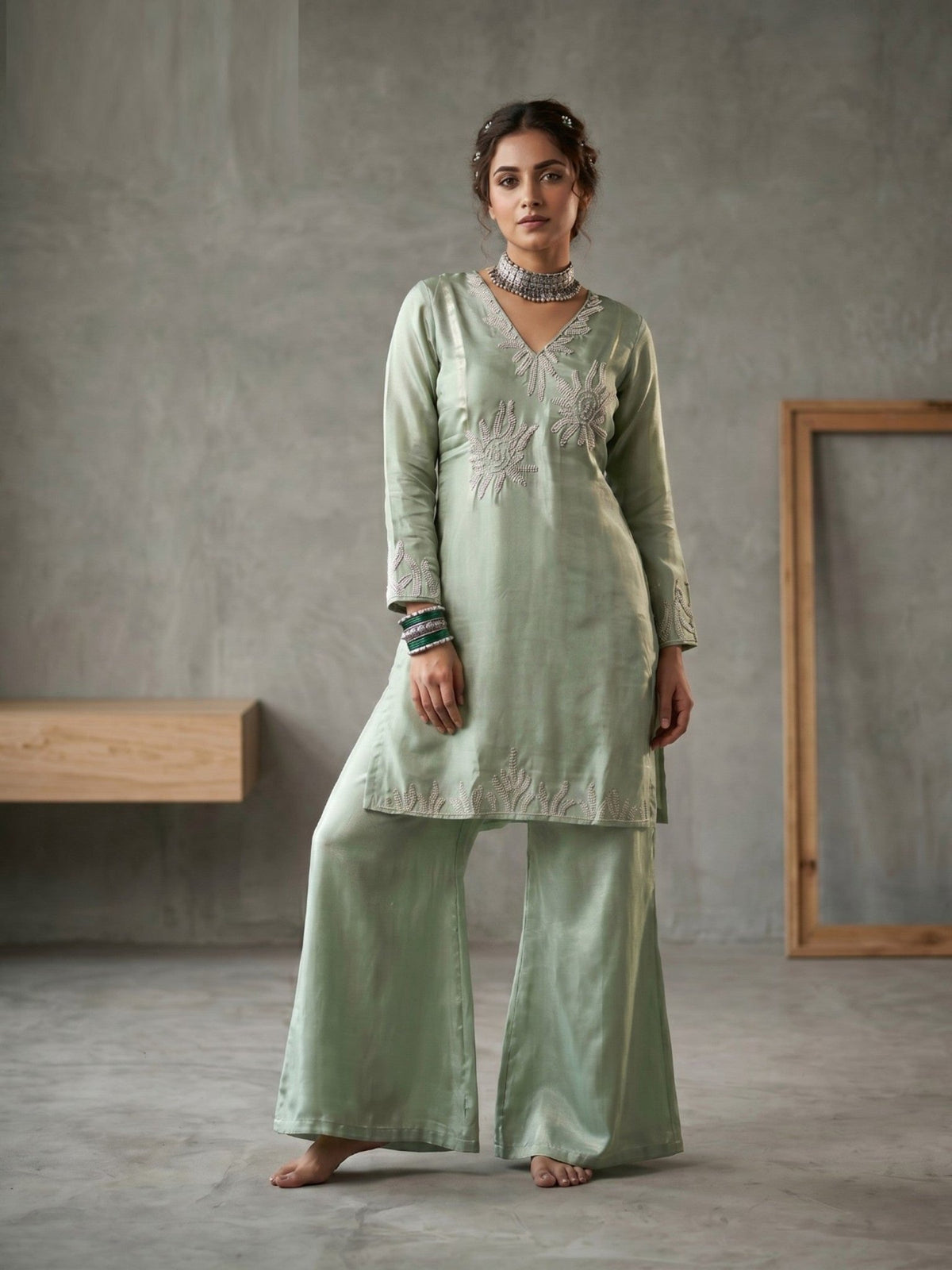 Naisha K 890 Roman Glass Beads Work Kurti Pant Set Collection - Amrah Wholesale