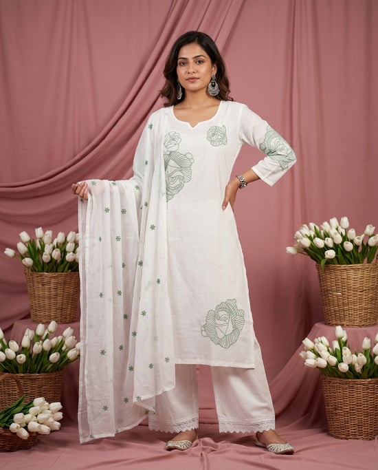Amrah Naisha K 914 Mal Cotton Kurti Pant Dupatta Set