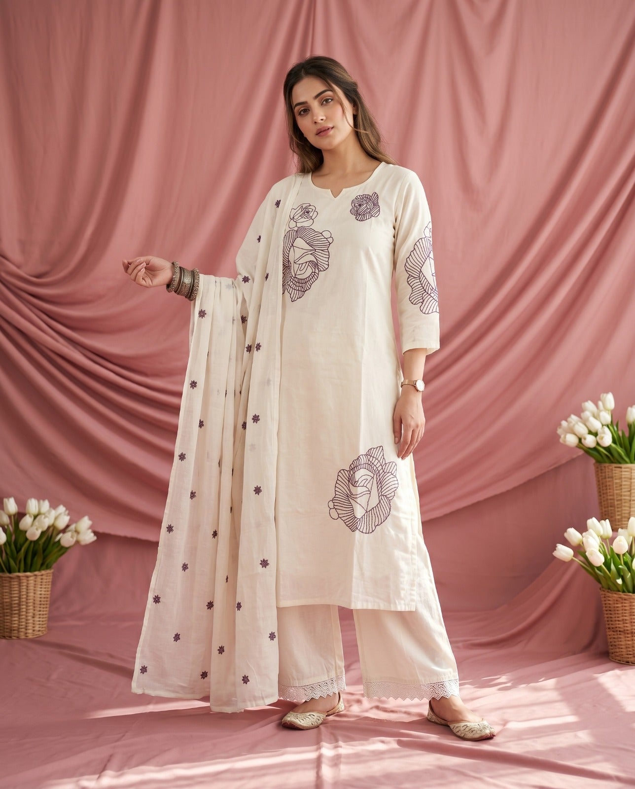 Amrah Naisha K 914 Mal Cotton Kurti Pant Dupatta Set