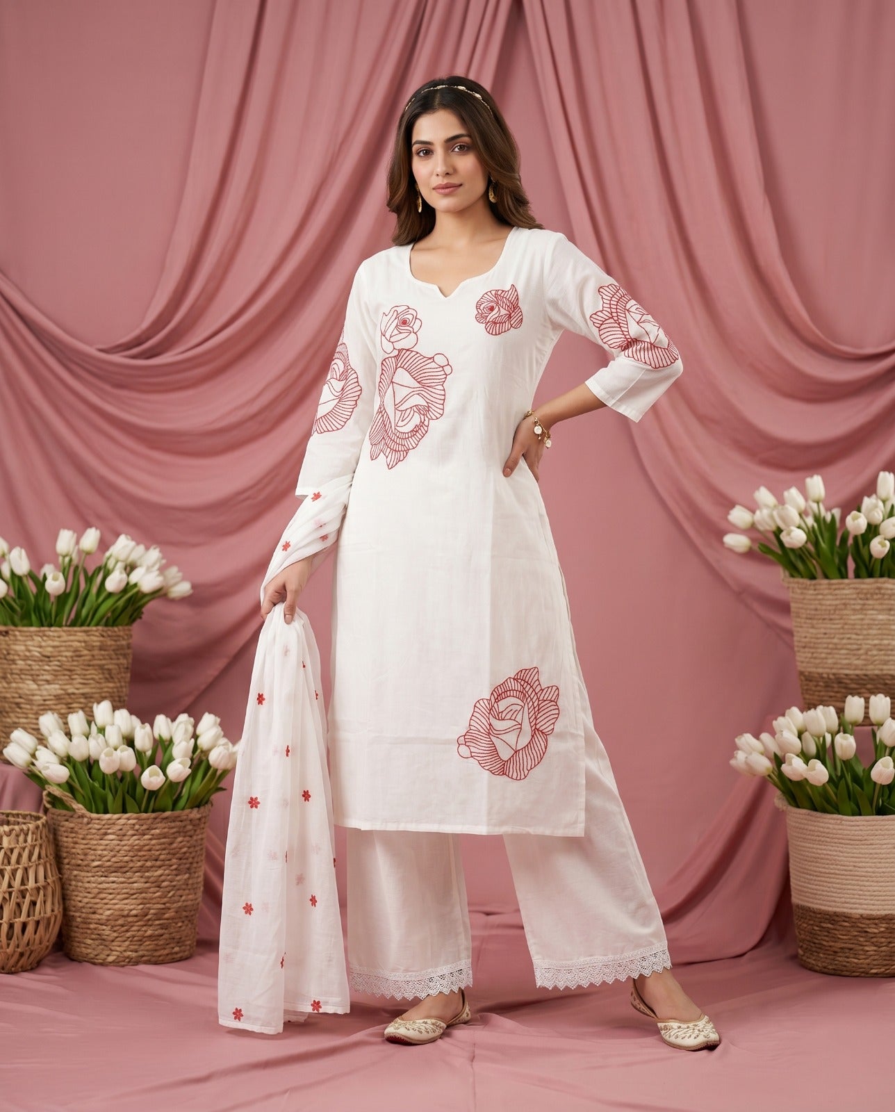 Amrah Naisha K 914 Mal Cotton Kurti Pant Dupatta Set