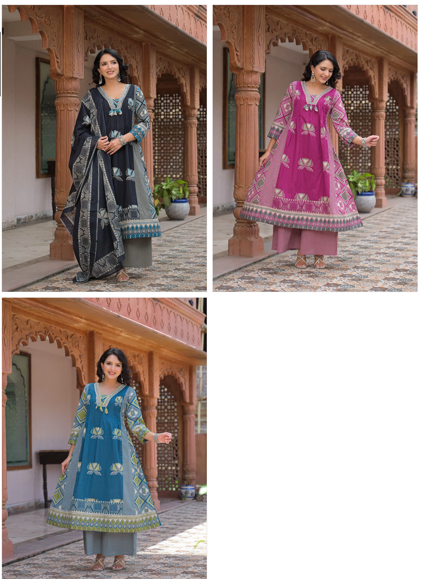 Amrah Naisha K 942 Pure Cotton Kurti Pant Dupatta Set