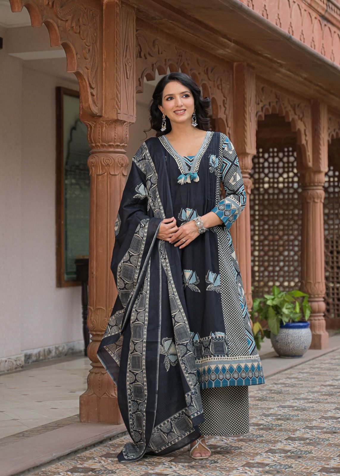 Amrah Naisha K 942 Pure Cotton Kurti Pant Dupatta Set - Amrah Wholesale