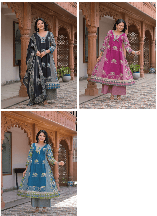 Amrah Naisha K 942 Pure Cotton Kurti Pant Dupatta Set - Amrah Wholesale