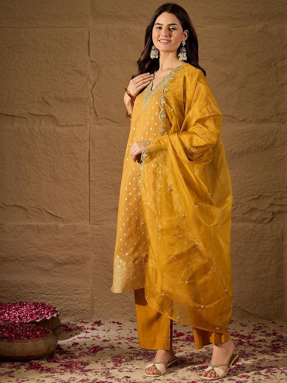 Amrah Navya Kurti 243 Jacquard Kurti Pant Dupatta Set - Amrah Wholesale