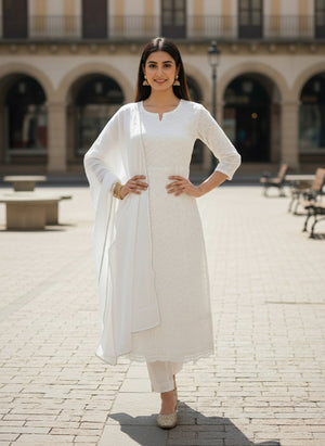 Navya Kurti 245 Cotton Embroidered Kurti Pant Dupatta Set Collection - Amrah Wholesale