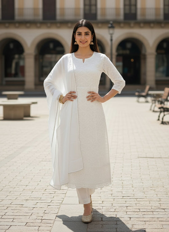 Navya Kurti 245 Cotton Embroidered Kurti Pant Dupatta Set Collection - Amrah Wholesale