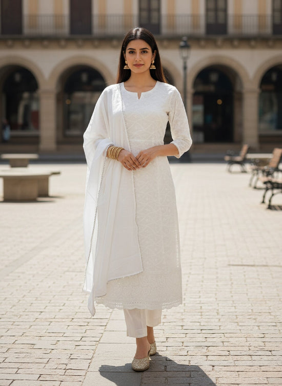Navya Kurti 245 Cotton Embroidered Kurti Pant Dupatta Set Collection - Amrah Wholesale