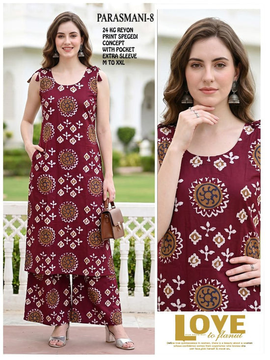 Amrah Wholesale Parasmani Combo Rayon Printed Kurti With Bottom Collection