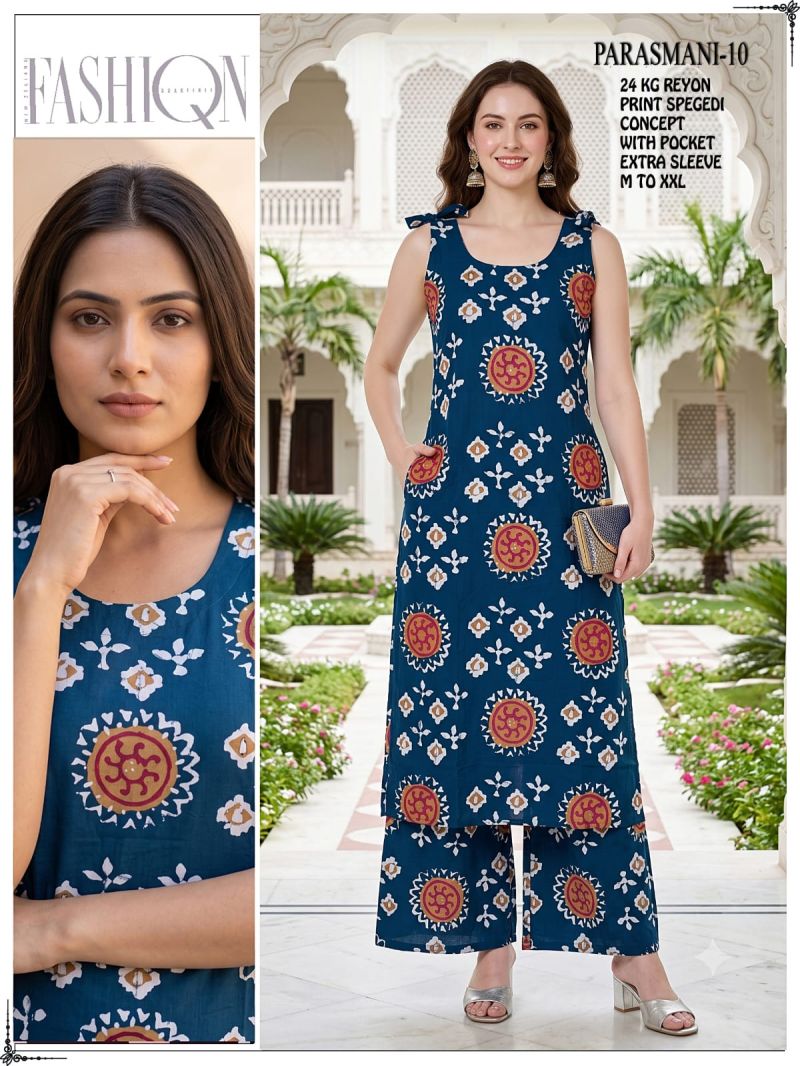 Amrah Wholesale Parasmani Combo Rayon Printed Kurti With Bottom Collection