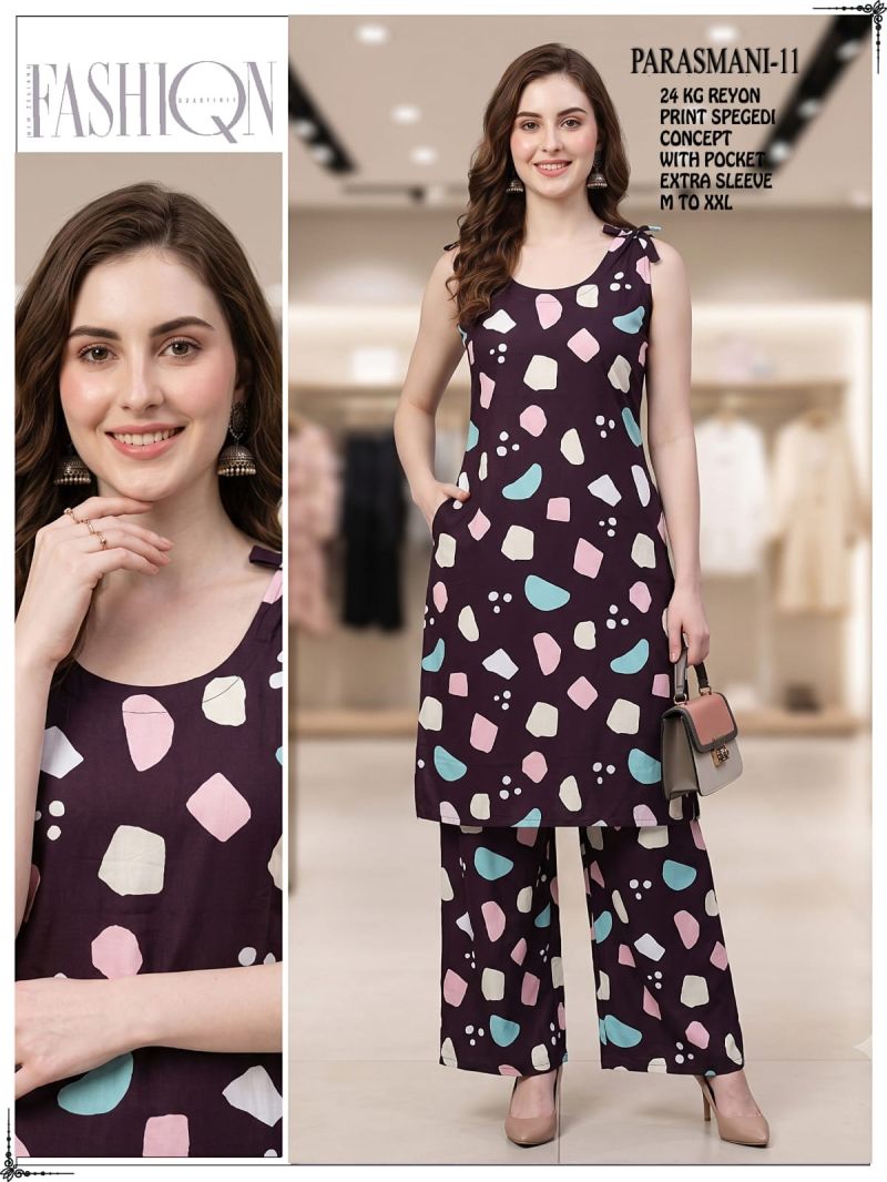 Amrah Wholesale Parasmani Combo Rayon Printed Kurti With Bottom Collection