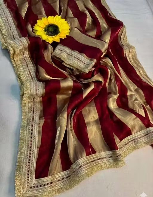 Amrah Wholesale Plaine Stripe Satin Silk Saree