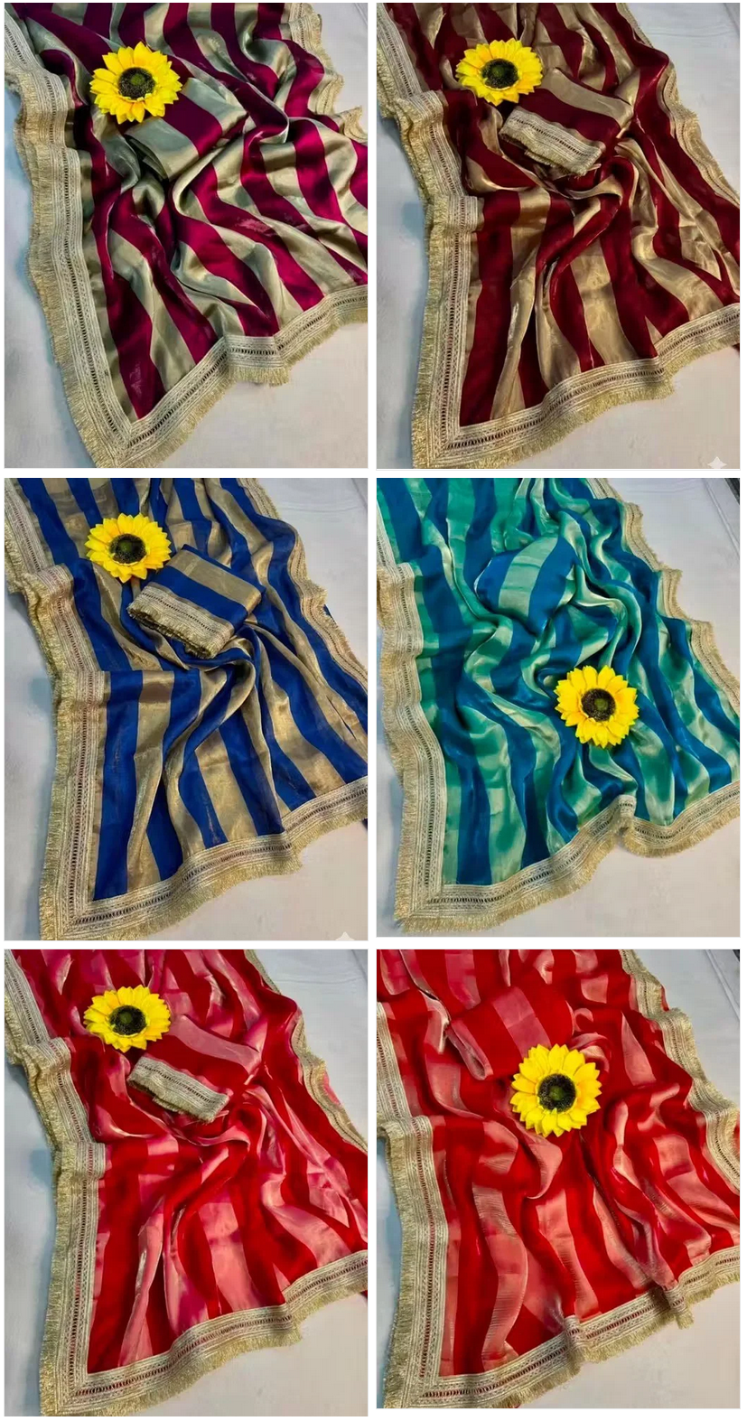 Amrah Wholesale Plaine Stripe Satin Silk Saree