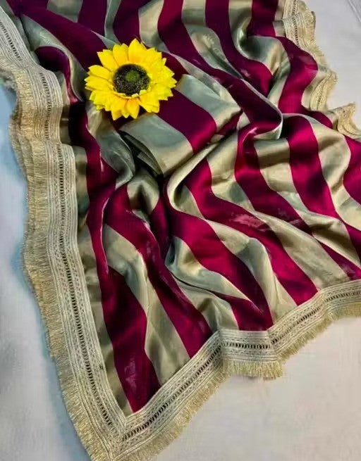 Amrah Wholesale Plaine Stripe Satin Silk Saree