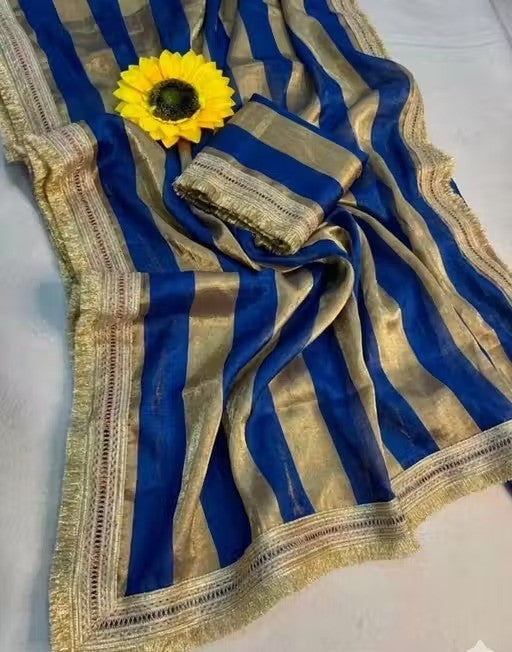 Amrah Wholesale Plaine Stripe Satin Silk Saree