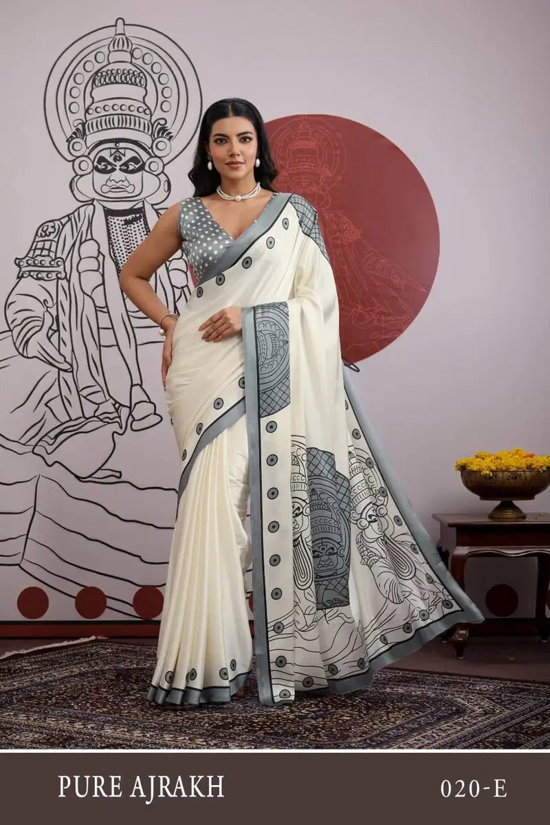 Amrah Pure Ajrakh Vol 20 Modal Satin Saree - Amrah Wholesale